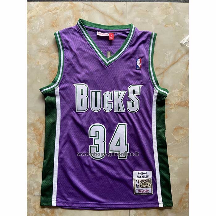 Maglia Milwaukee Bucks Ray Allen No 34 Mitchell & Ness 2001-02 Viola